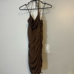 SHEIN Brown Backless Ruched Dress